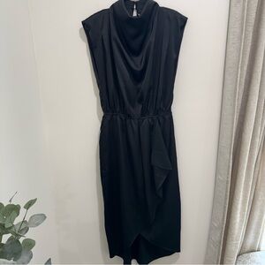 Entro Black‎ Draped Midi Dress With Shoulder Pads Size M